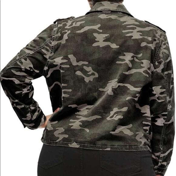 Good American camo denim military jacket stretch zip jean size XL 2/3 16 1X 2 3 - Picture 2 of 15